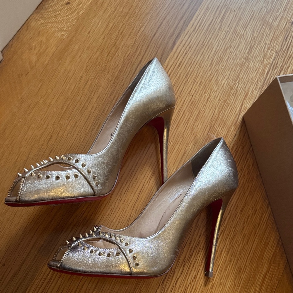 Christian Louboutin Metallic Silver Spiked Heels